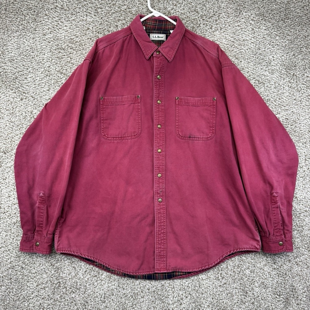 Vintage‎ LL Bean Shirt Jacket Men's XL Red Flannel Lined Button Up Shacket Snap